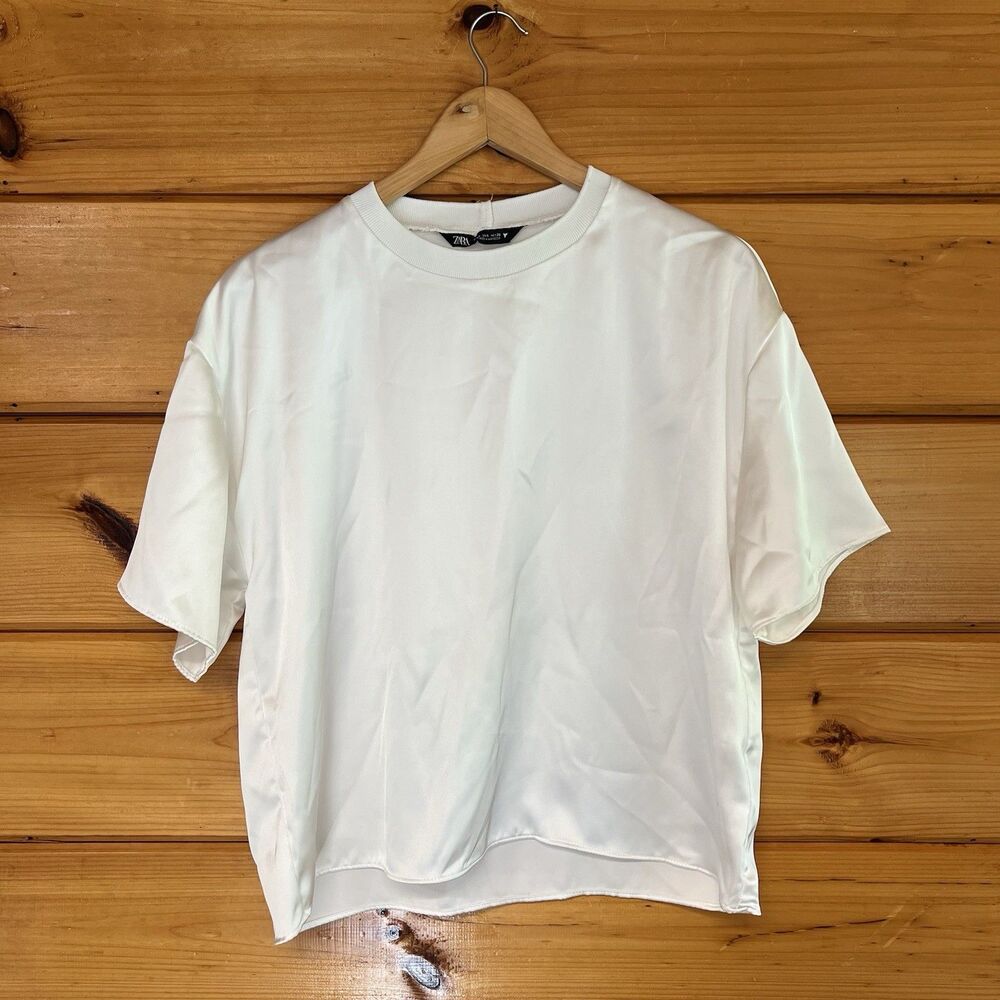 ZARA WOMEN'S SATIN EFFECT TOP BLOUSE WHITE SIZE S 3668/331